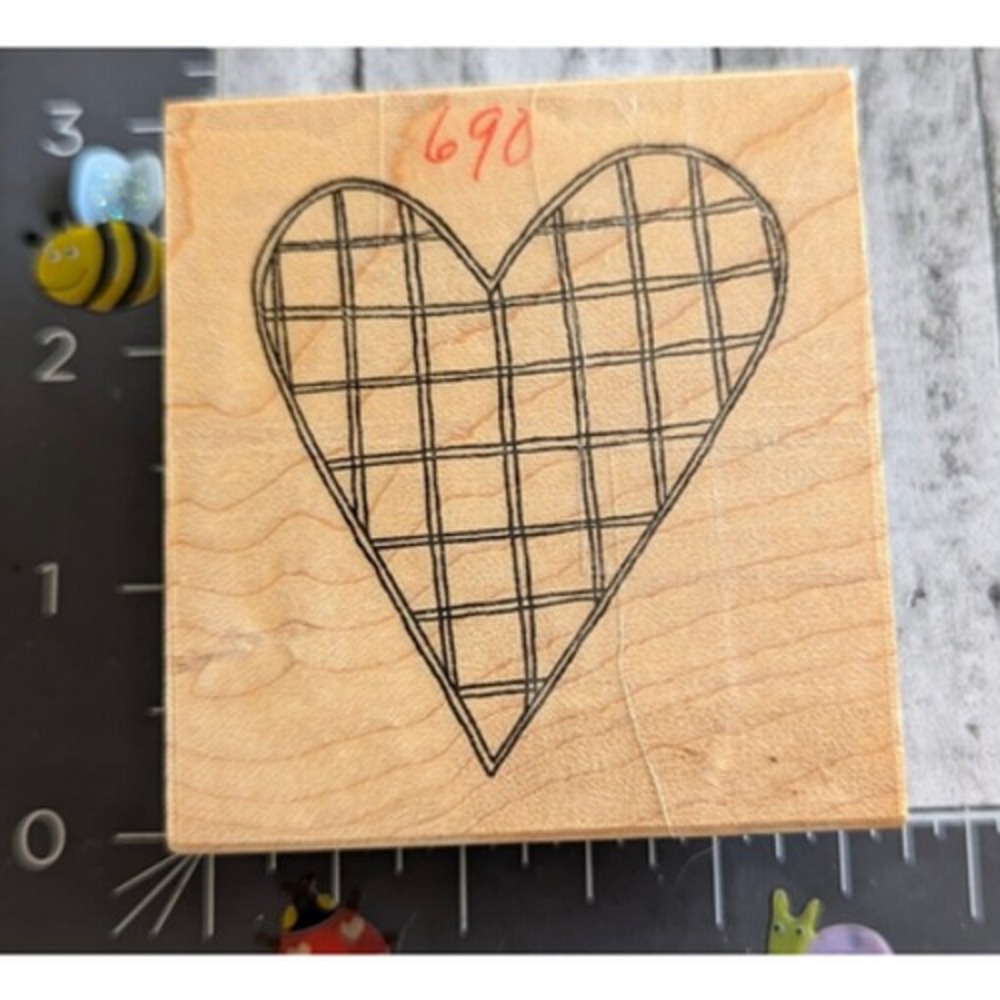 Inky Antics Checkered Heart 2001 Rubber Stamp Wood #E55